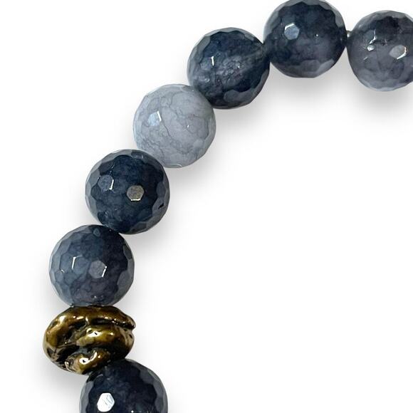 Gemstone Stretch Bracelet Womens Faux Coin Blue Slate Boho Hippie Artsy - Picture 5 of 10